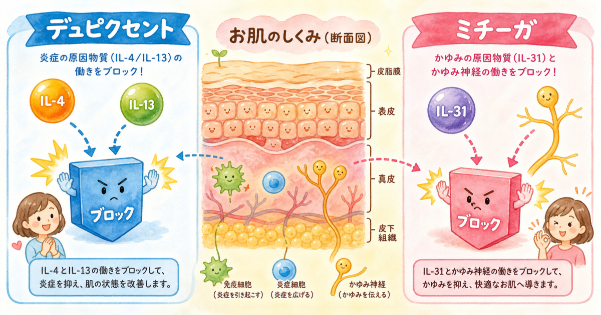 デュピクセントとミチーガの作用機序（仕組み）の違い